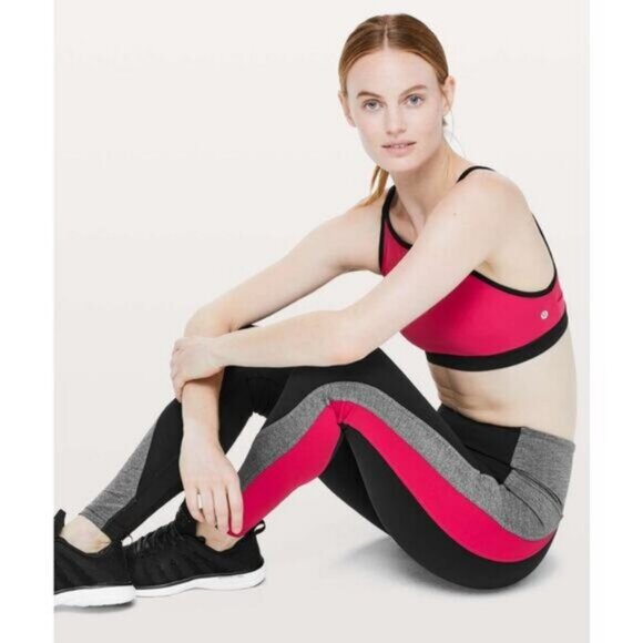 Lululemon Get Going Train Tight 28" In Heathered Black Flamenco Red Size 4 - Picture 2 of 8